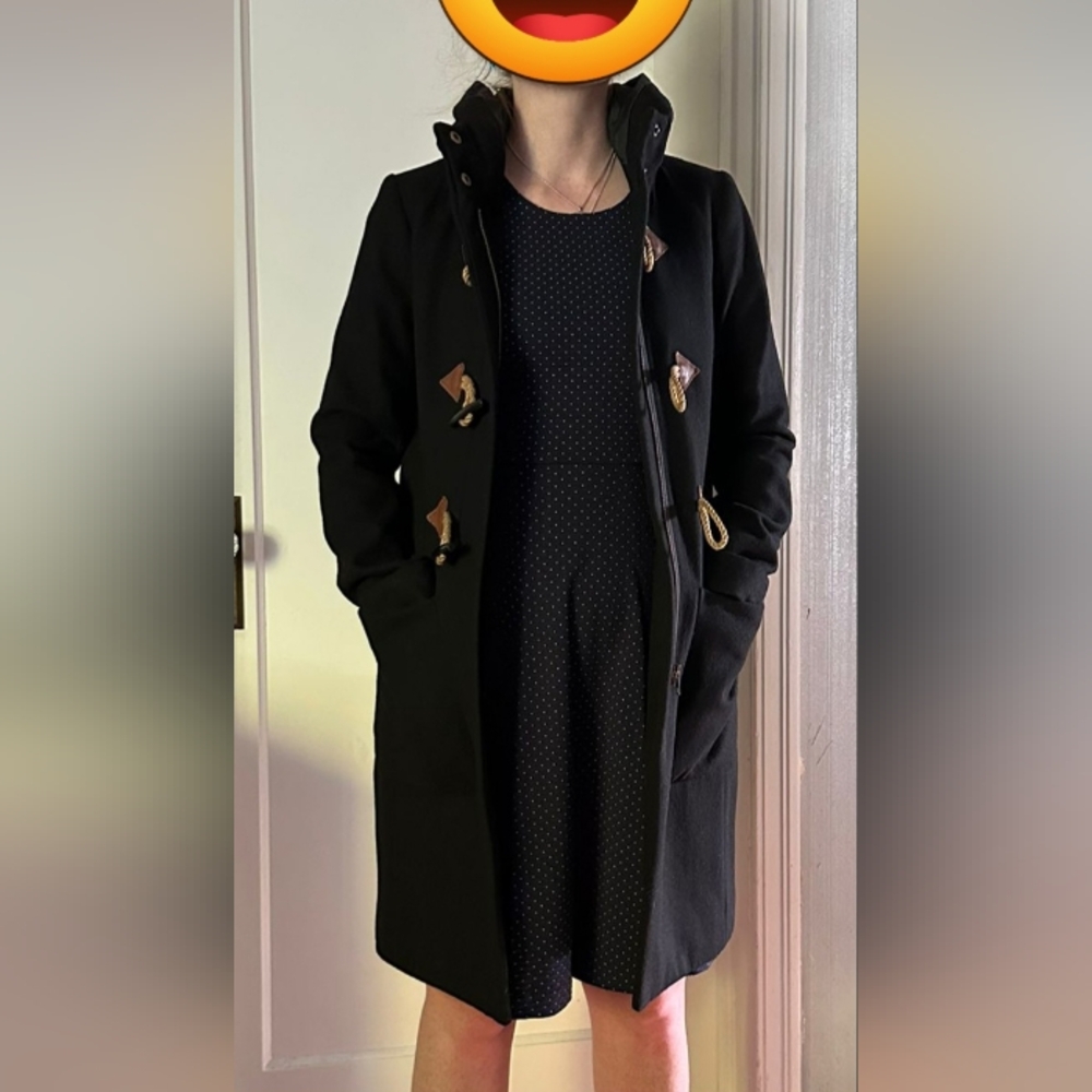 J. Crew Black Trench Coat with Brown Toggles